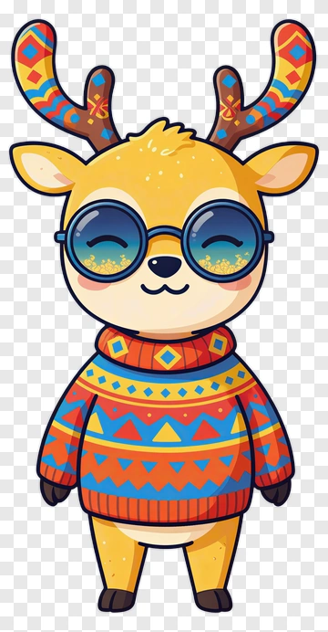 Cartoon Reindeer In A Colorful Sweater PNG