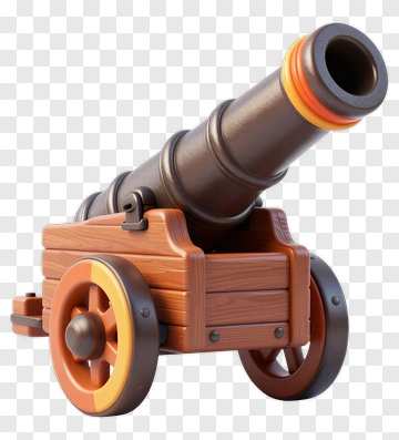 3D Cannon On Wooden Carriage PNG