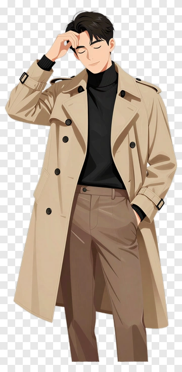 Stylish Man In A Beige Trench Coat PNG