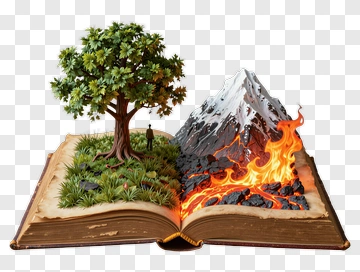 Open Book With Tree And Volcano PNG