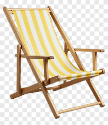 Wooden Deck Chair With Yellow Stripes PNG