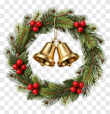 Christmas Wreath With Golden Bells PNG
