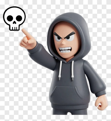 3D Cartoon Character Pointing With Skull Icon PNG