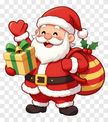 Cartoon Santa Claus Holding A Gift PNG