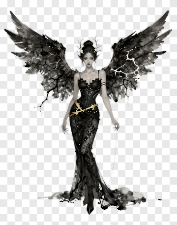 Fantasy Angel Woman With Black Wings PNG