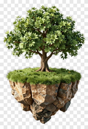 3D Tree On Floating Rock Island PNG