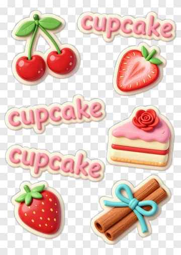 Colorful Cupcake Stickers With Fruits PNG