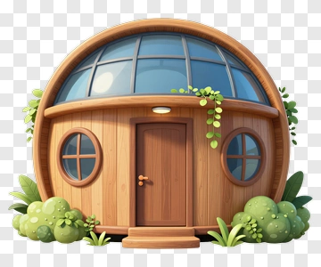 Cartoon House With Greenery PNG