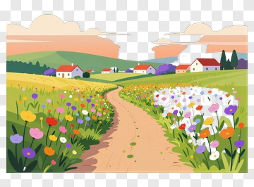 Scenic Meadow Path With Colorful Flowers PNG