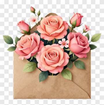 Envelope With Pink Roses And Flowers PNG