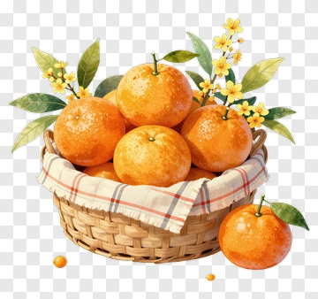 Basket Of Oranges With Flowers PNG