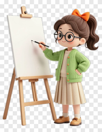3D Girl Drawing On An Easel PNG