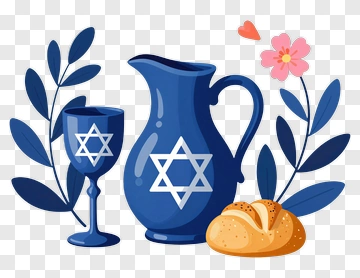 Jewish Ritual Items With Challah And Wine PNG