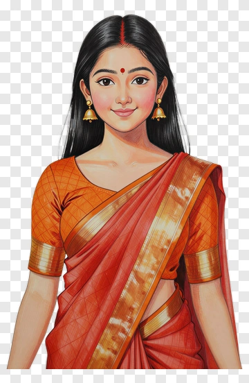 Young Woman In Traditional Indian Saree PNG