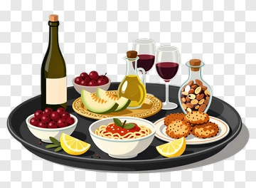 Italian Dinner Platter With Wine And Snacks PNG