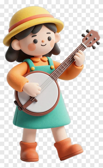 3D Girl Playing A Banjo PNG