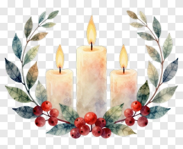 Watercolor Candles Surrounded By Greenery And Berries PNG