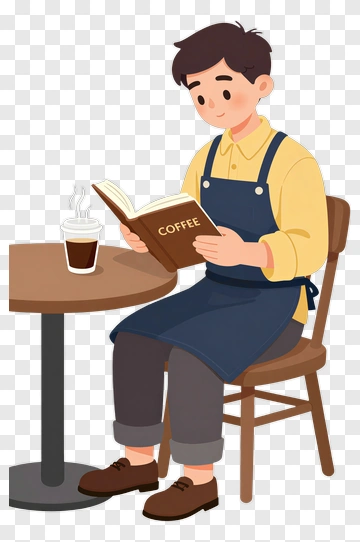 Young Barista Reading A Coffee Book PNG