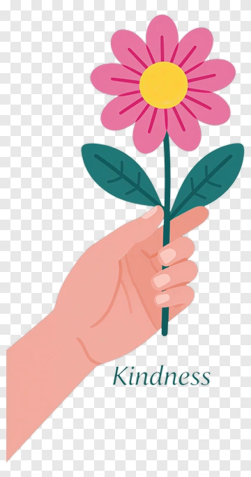 Hand Holding A Pink Flower With Kindness Text PNG