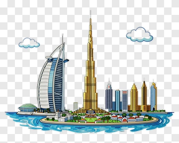 Dubai Cityscape With Iconic Skyscrapers And Clouds PNG