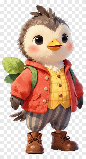 Cartoon Bird Character Wearing A Red Jacket PNG