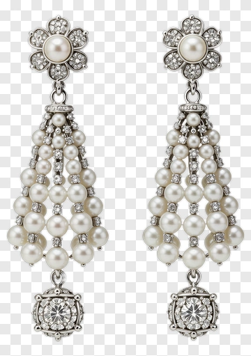 Elegant Pearl And Diamond Earrings PNG