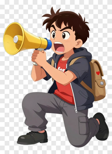 Cartoon Boy Holding A Megaphone PNG