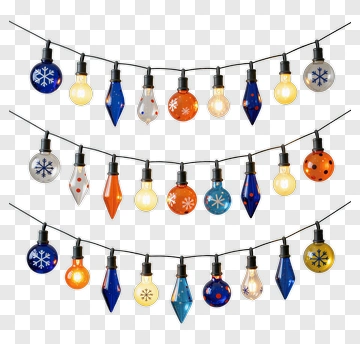 Colorful String Lights With Snowflake Designs PNG