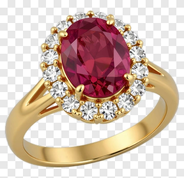 Gold Ring With Red Ruby And Diamond Accents PNG