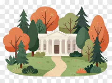 Colorful Forest Scene With A Building PNG