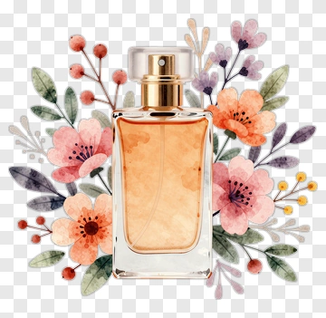 Perfume Bottle Surrounded By Floral Arrangement PNG