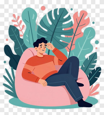 Man Sitting Comfortably In A Bean Bag Chair PNG