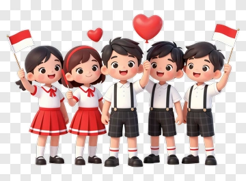 Cartoon Children Celebrating With Flags And Balloons PNG