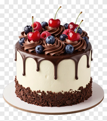 Chocolate Cake Topped With Berries And Cherries PNG