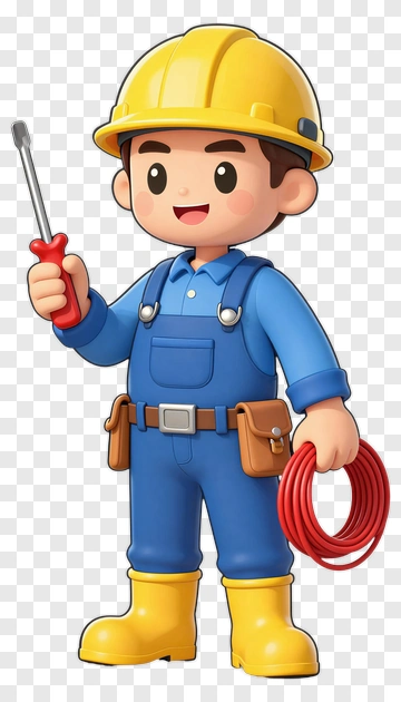 Cartoon Electrician Holding A Screwdriver And Cable PNG