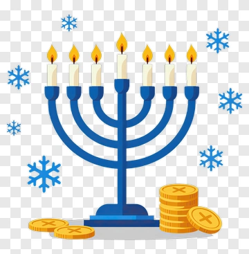 Menorah With Coins And Snowflakes PNG