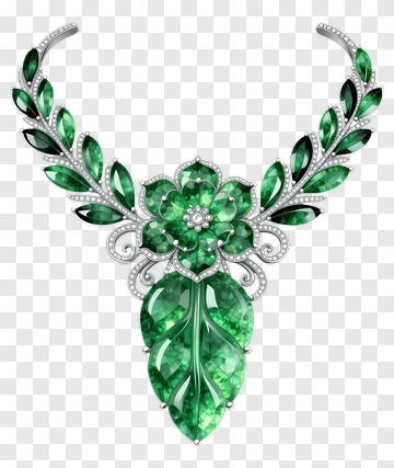 Emerald Floral Necklace With Leaf Design PNG