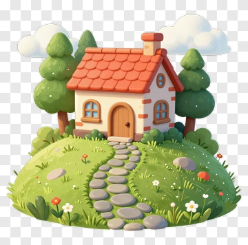 Cartoon House On A Green Hill PNG
