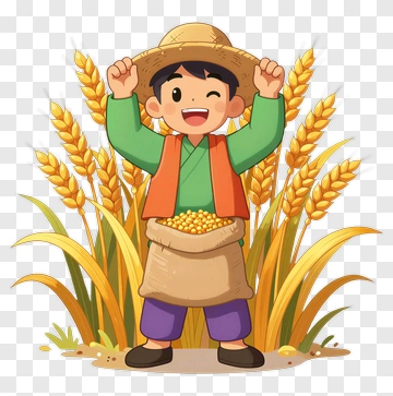 Cartoon Farmer Celebrating With Wheat PNG