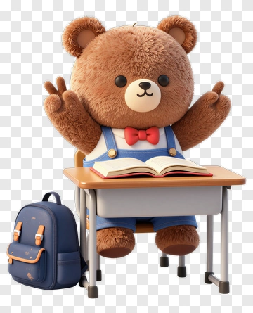 3D Bear Sitting At A Desk With A Book PNG