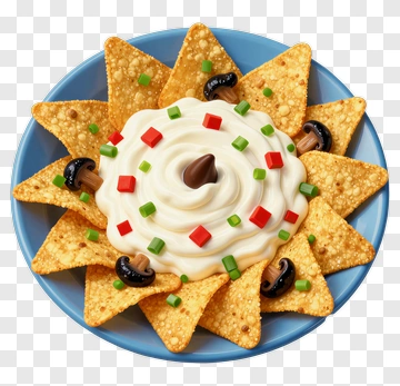 Plate Of Nachos With Dipping Sauce PNG