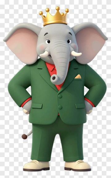 Cartoon Elephant King In A Suit PNG