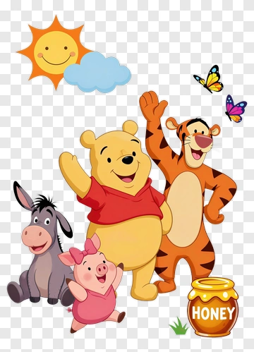 Winnie The Pooh And Friends With Honey Jar PNG