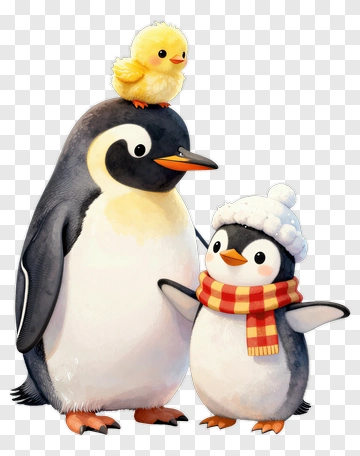 Cartoon Penguins With A Chick PNG
