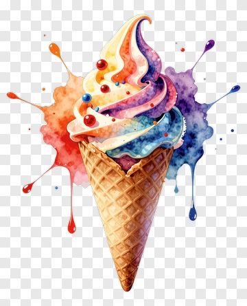 Colorful Ice Cream Cone With Splashes PNG