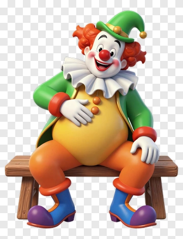 Cartoon Clown Sitting On A Bench PNG