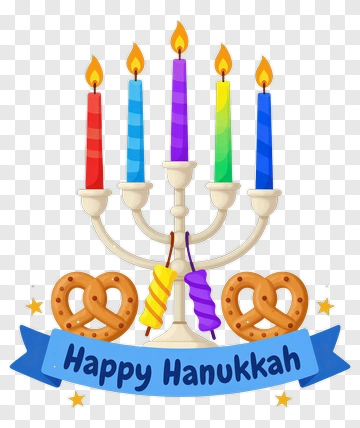 Happy Hanukkah Menorah With Pretzels PNG