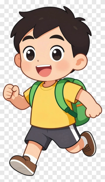 Cartoon Boy Running With A Backpack PNG