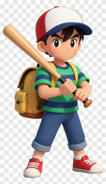 Cartoon Boy Holding A Baseball Bat PNG