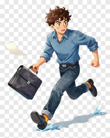 Young Man Running With A Briefcase PNG